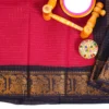 Red sungudi cotton saree with dark blue border