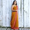 Chettinad cotton saree golden yellow with ganga jamuna border