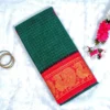 Green sungudi cotton saree with red zari border