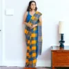 Chettinad cotton saree blue with yellow big checks