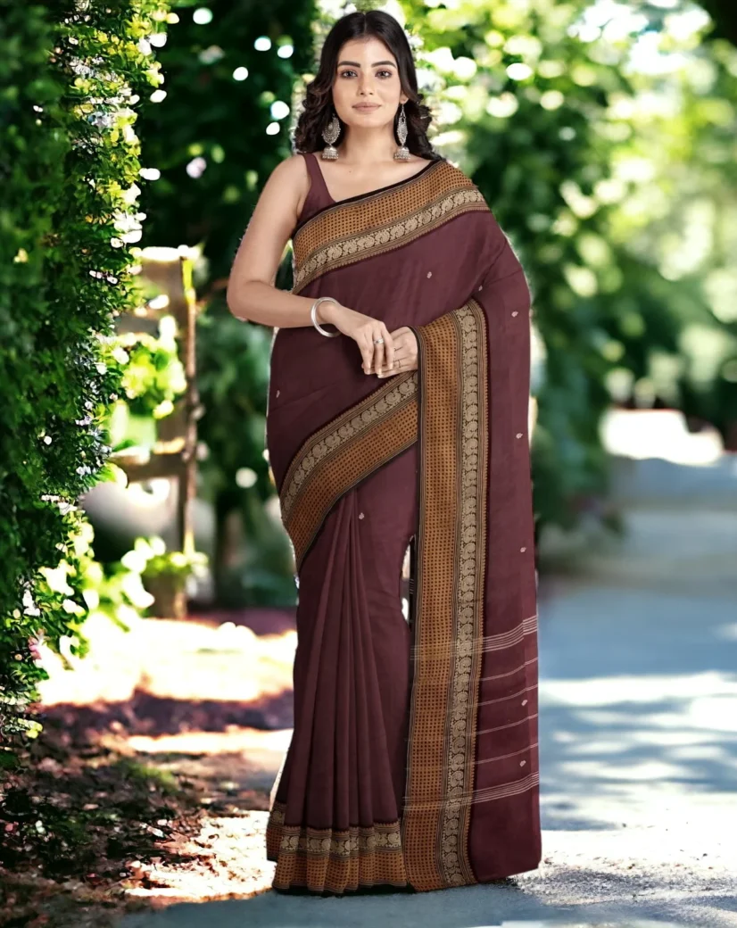 Fancy chettinad cotton saree brown colour
