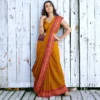 Chettinad cotton saree golden yellow with ganga jamuna border