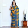 Chettinad cotton saree blue with yellow big checks