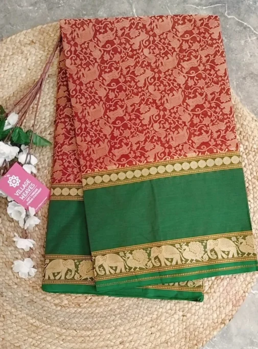 Wine pink Vanasingaram saree with running blouse