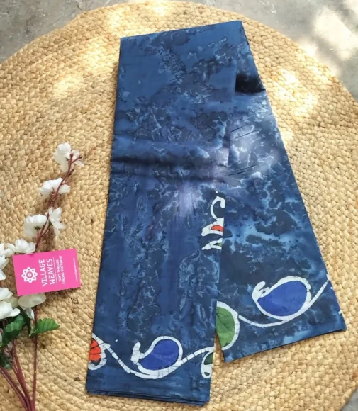 Wax art sungudi blue colour with running blouse