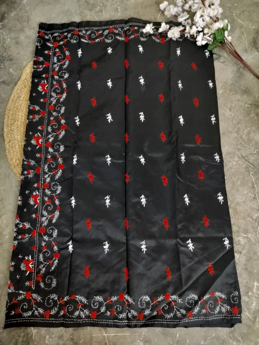 Black Dupion silk saree full embroidered