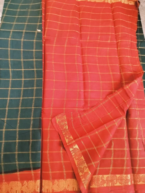 Pavitra kattam sungudi saree dark green colour